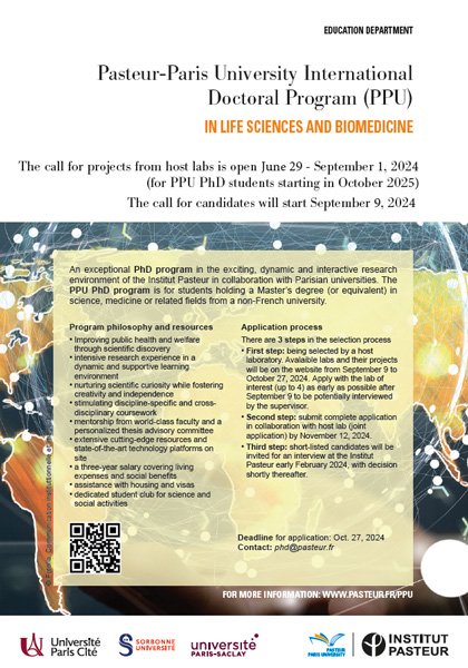 Pasteur Paris-University (PPU) international doctoral program - Call 2025