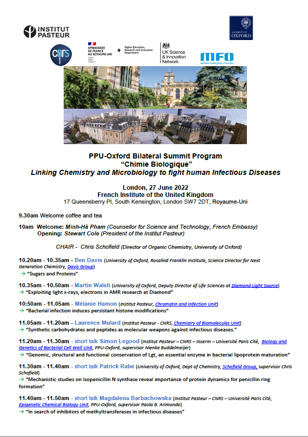 PPU-Oxford Bilateral Summit Program “Chimie Biologique” Linking Chemistry and Microbiology to fight human Infectious Diseases